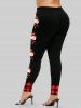 Plus Size Christmas Checkered Snowman Printed Skinny Leggings -  