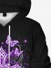 Gothic Flocking Lined Butterfly Cross Print Front Pocket Hoodie -  
