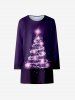 Kids Christmas Tree Print Long Sleeve Tee Dress -  