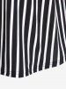 Plus Size Stripes Lace Up Long Sleeves V Notched Tee -  