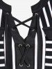Plus Size Stripes Lace Up Long Sleeves V Notched Tee -  