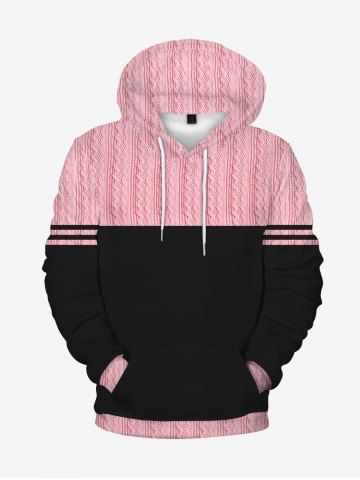 Mens 3D Printed Colorblock Front Pocket Pullover Hoodie - LIGHT PINK - 5XL