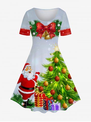 Vestido Talla Extra Estampado Santa Claus Árbol de Navidad - GREEN - 1X | US 14-16