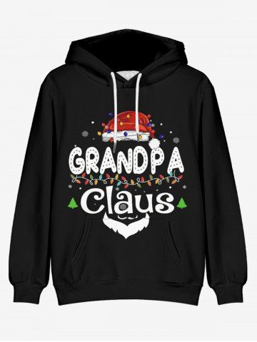 Mens Christmas Hat Letters Printed Front Pocket Flocking Lined Pullover Hoodie
