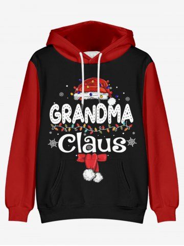 Plus Size Christmas Hat Letters Printed Front Pocket Pullover Hoodie - RED - 3XL