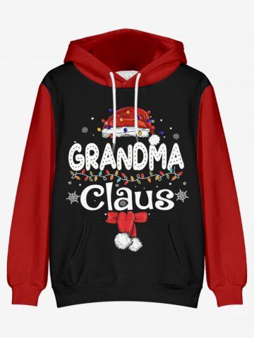 Plus Size Christmas Hat Letters Printed Front Pocket Pullover Hoodie - RED - 5XL