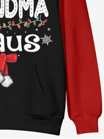 Plus Size Christmas Hat Letters Printed Front Pocket Pullover Hoodie