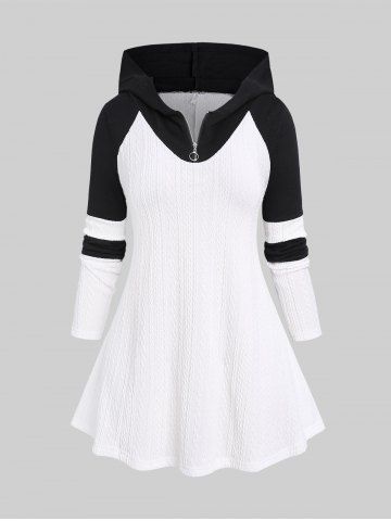 Plus Size Colorblock Hooded Knitted T-shirt