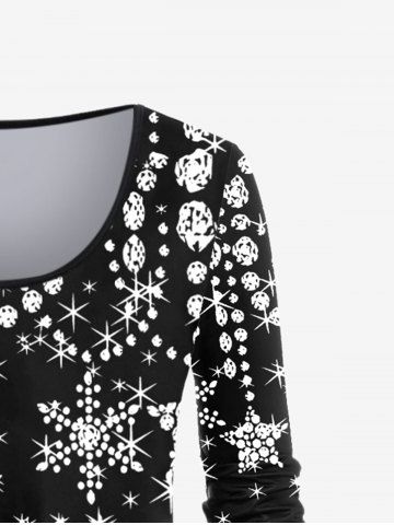 Plus Size 3D Sparkles Star Printed Long Sleeves Tee
