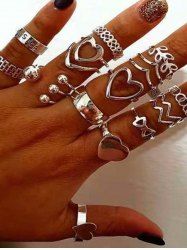17 Pièces Ensemble de Bagues Vintage Cœur Jointives - Argent 