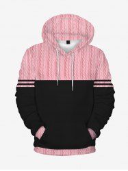 Plus Size 3D Printed Two Tone Front Pocket Pullover Hoodie -  