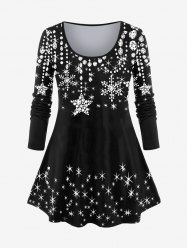 Plus Size 3D Sparkles Star Printed Long Sleeves Tee -  