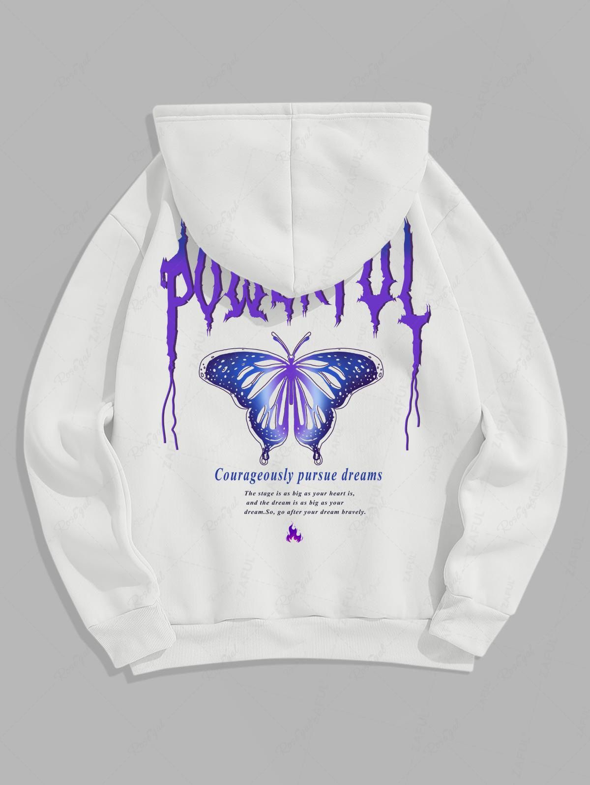 Fancy Flame Butterfly Letter Printed Fleece-lined Hoodie  