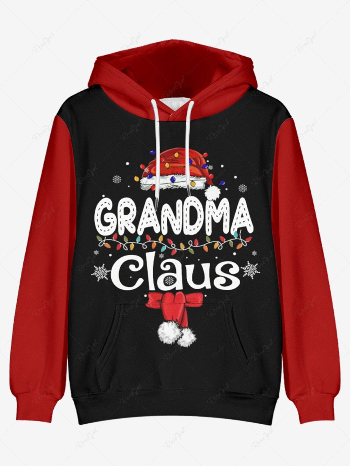 Hot Plus Size Christmas Hat Letters Printed Front Pocket Pullover Hoodie  