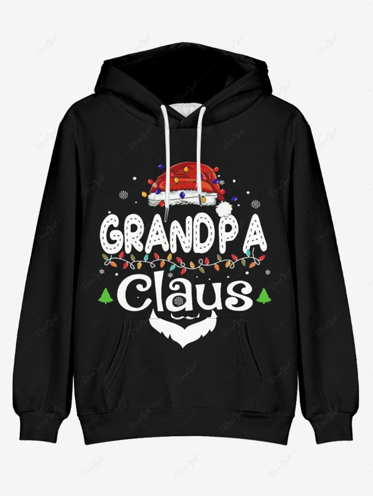Best Mens Christmas Hat Letters Printed Front Pocket Flocking Lined Pullover Hoodie  
