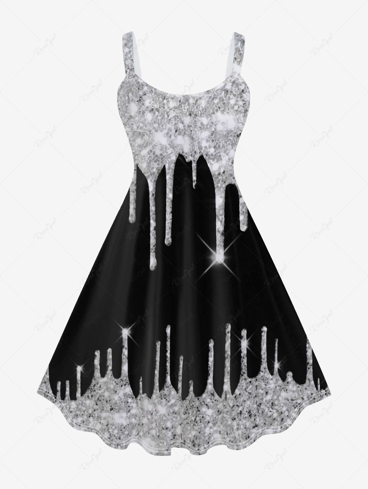 Unique Plus Size 3D Sparkles Paint Drop Blobs Backless A Line Sundress Homecoming Dress  