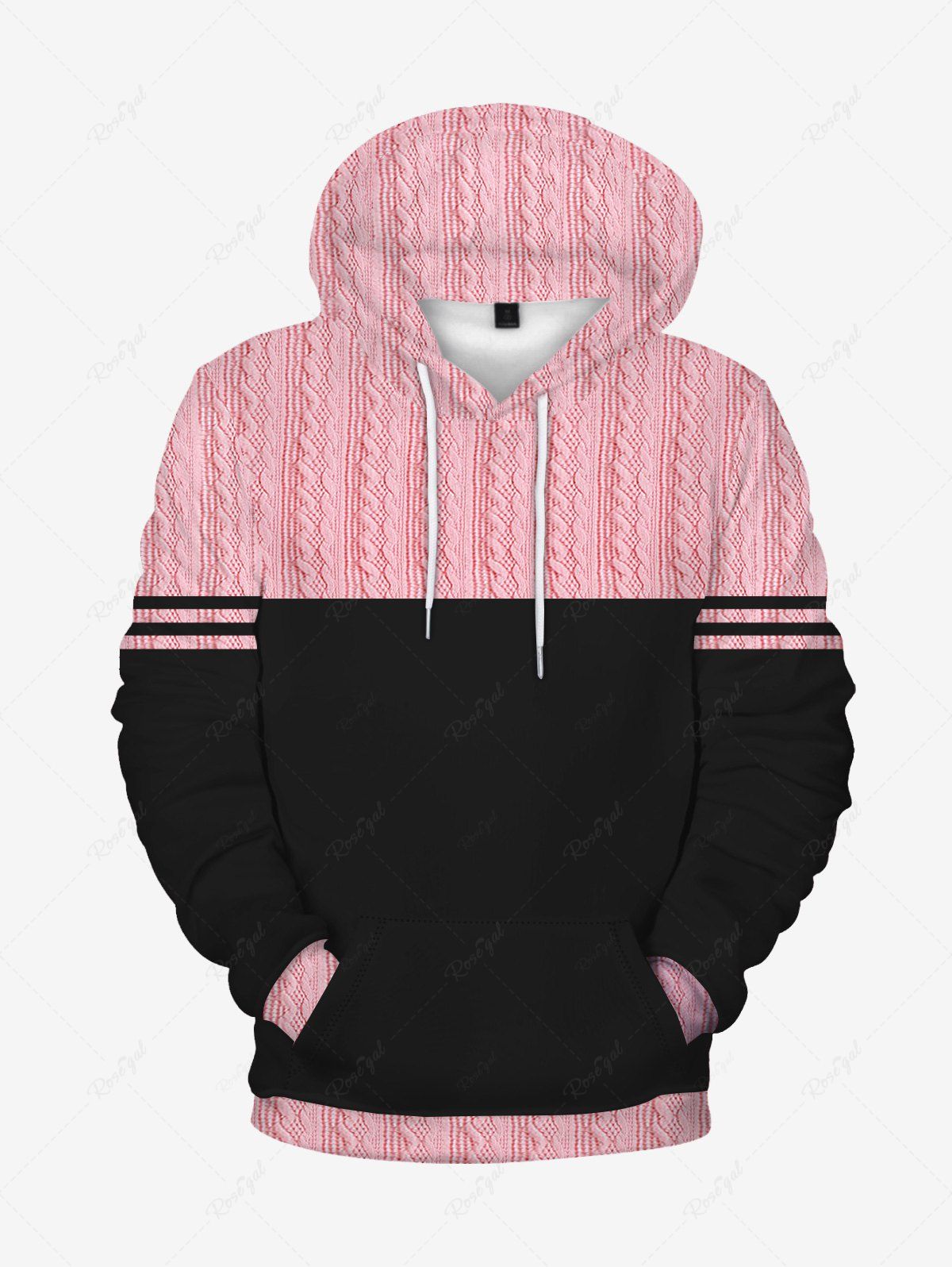 Fashion Plus Size 3D Printed Two Tone Front Pocket Pullover Hoodie  