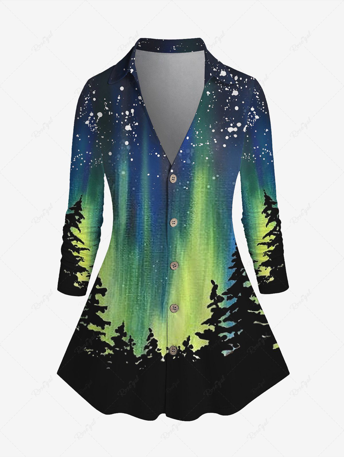 Cheap Plus Size Splatter Paint Tree Printed Ombre Long Sleeves Shirt  