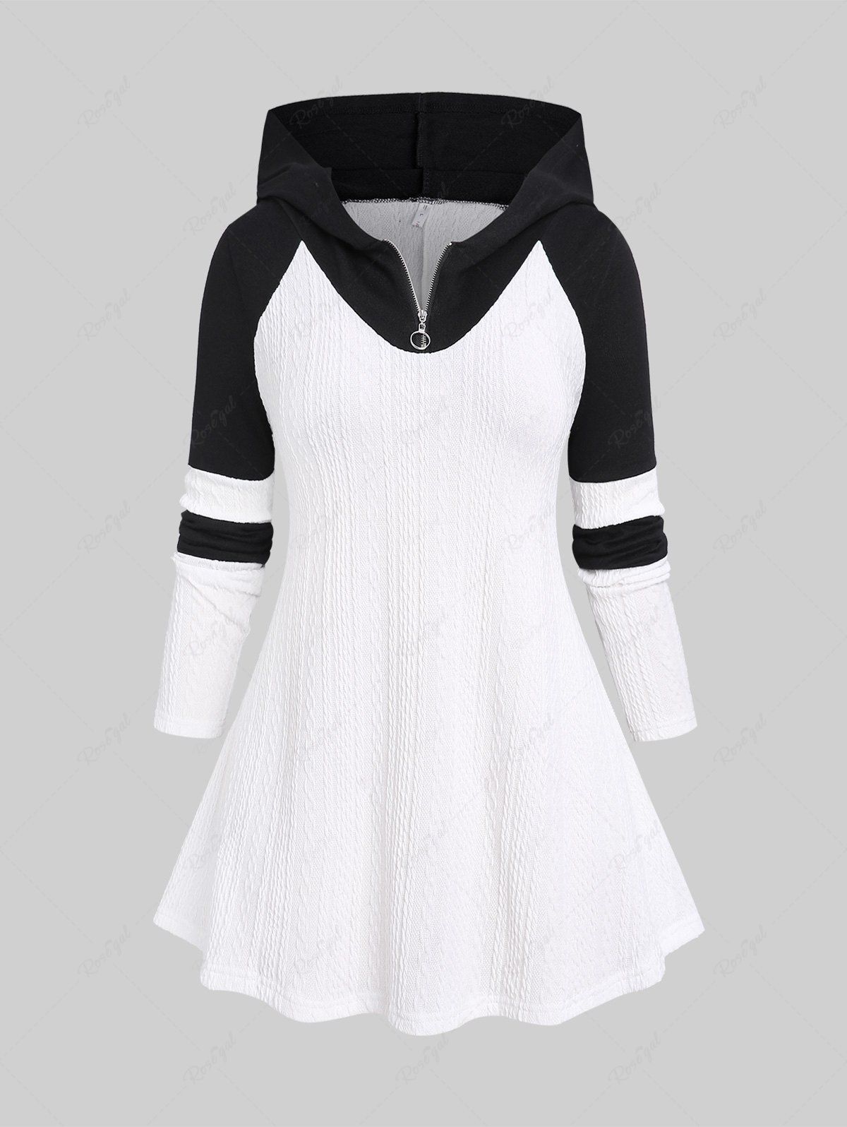 Latest Plus Size Colorblock Hooded Knitted T-shirt  