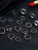 17 Pièces Ensemble de Bagues Vintage Cœur Jointives - Argent 