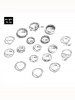 17 Pièces Ensemble de Bagues Vintage Cœur Jointives - Argent 