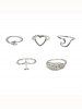 5 Pièces Ensemble de Bagues Feuille Cœur et Avion - Argent 