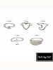 5 Pièces Ensemble de Bagues Feuille Cœur et Avion - Argent 