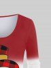 T-shirt de Noël Ombré à Imprimé Bonhomme de Neige de Grande Taille à Manches Longues - Rouge 4X | US 26-28