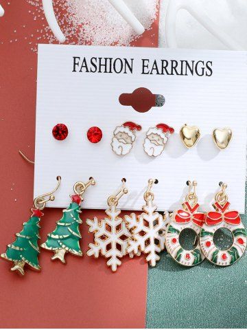 6Pcs Christmas Tree Snowflake Bell Stud Earrings - MULTI