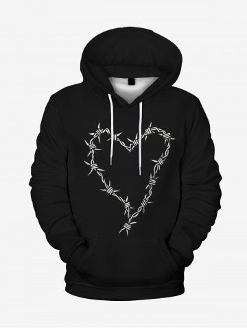 Gothic Heart Graphic Flocking Lined Front Pocket Hoodie