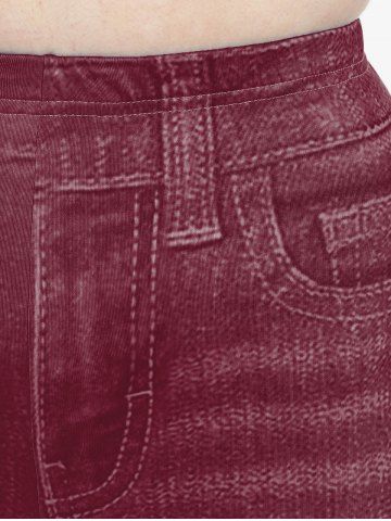 Plus Size High Rise Plaid 3D Denim Print Skinny Jeggings