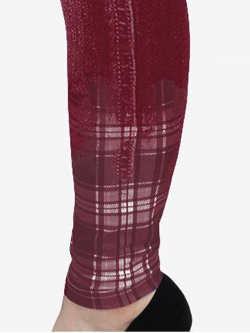 Plus Size High Rise Plaid 3D Denim Print Skinny Jeggings