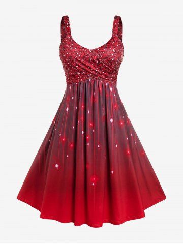 Plus Size Starry Ombre Print Backless Cocktail Dress - DEEP RED - 4X | US 26-28