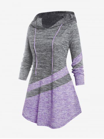 Plus Size Hooded Space Dye Colorblock Tee