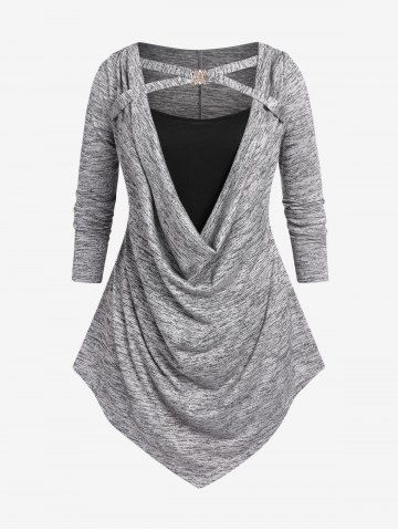 Plus Size Crisscross Cowl Front 2 in 1 Irregular T-shirt