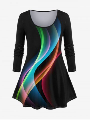 Plus Size Light Beam Print T-shirt - BLACK - M | US 10