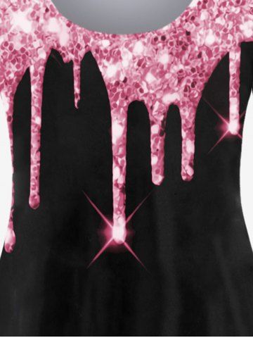 Plus Size 3D Sparkles Paint Drop Blobs Printed Long Sleeves Tee