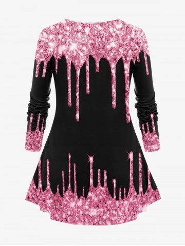 Plus Size 3D Sparkles Paint Drop Blobs Printed Long Sleeves Tee