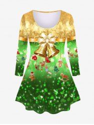 Plus Size Sparkle Bell Gingerbread Print Christmas T-shirt -  