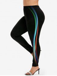 Plus Size Side Light Beam Print Leggings -  