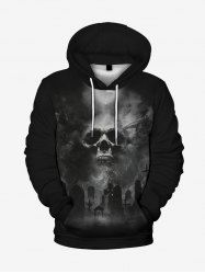 Gothic Skull Grave Print Front Pocket Flocking Lined Hoodie - Noir XL