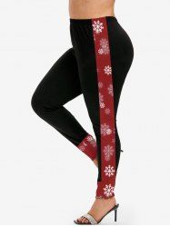 Legging de Noël Bicolore à Imprimé Flocon de Neige de Grande Taille - Noir 1X | US 14-16