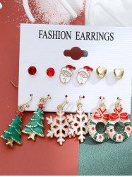 6Pcs Christmas Tree Snowflake Bell Stud Earrings -  