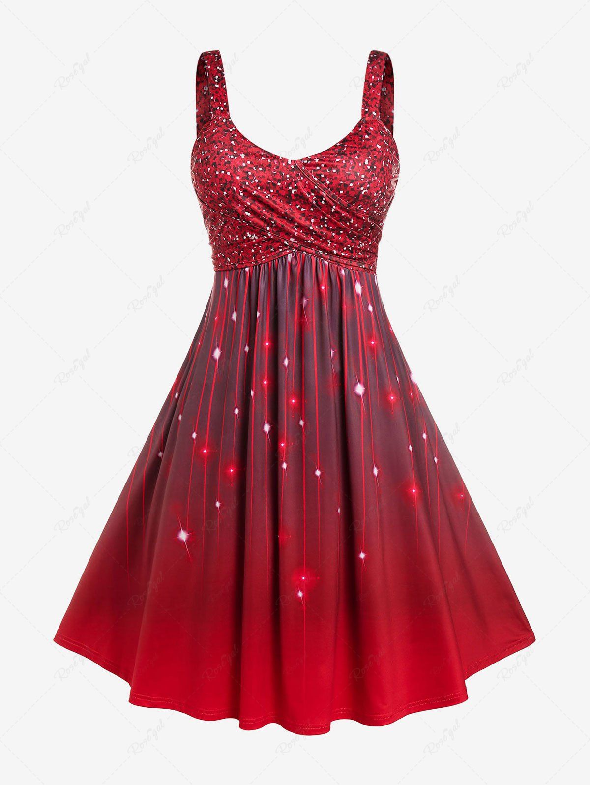 Discount Plus Size Starry Ombre Print Backless Cocktail Dress  