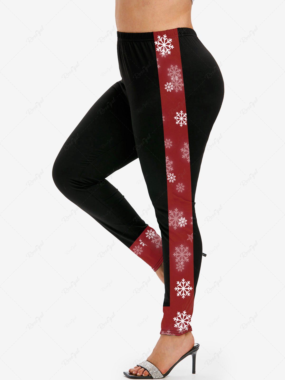 Legging de Noël Bicolore à Imprimé Flocon de Neige de Grande Taille Noir 1X | US 14-16