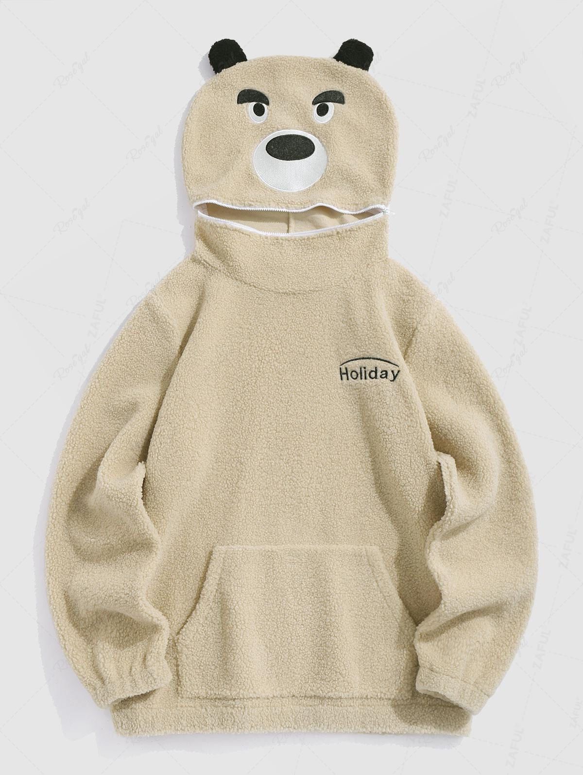 New Cartoon Bear Shape Faux Sherpa Fuzzy Hoodie  