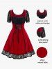 Plus Size Christmas Lace Panel Lace-up Vintage A Line Velvet Dress -  