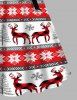 Christmas Elk Snowflake Tree Print Long Sleeve Belted Combo Dress -  
