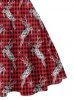 Robe Ligne A à Imprimé Cerf de Noël Croisée avec Nœud Papillon - Rouge foncé L
