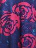 T-shirt Mouchoir Tunique Motif de Fleur de Grande Taille à Manches Longues - Noir 5X